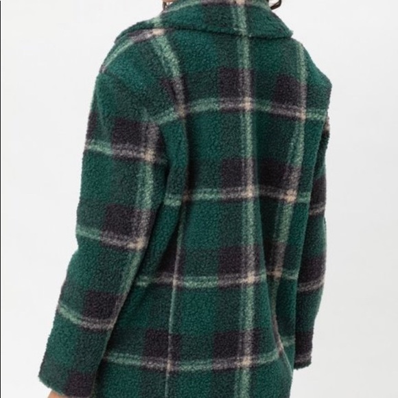 Oversized plaid button Sherpa down coat - Picture 4 of 5